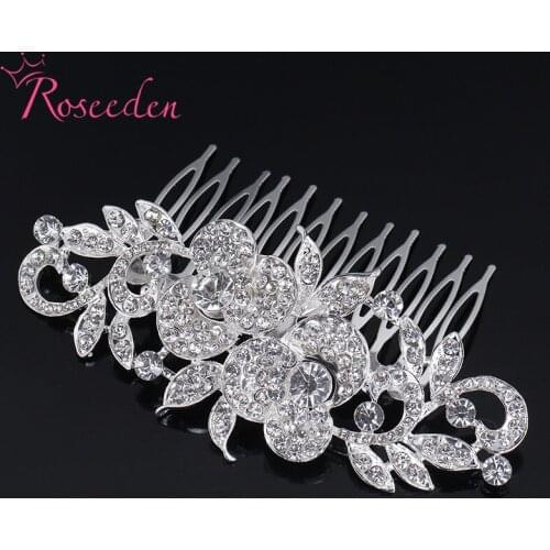 Bridal Hair Comb flower leaves Crystal women Hair Side Combs Wedding Hair Jewelry RE874