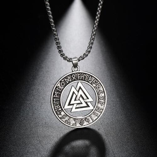 Teamer Vintage Men Ethnic Viking Necklace Warrior Scandinavian Amulet Valknut Odins Symbol of Norse Runes Pendant Necklace