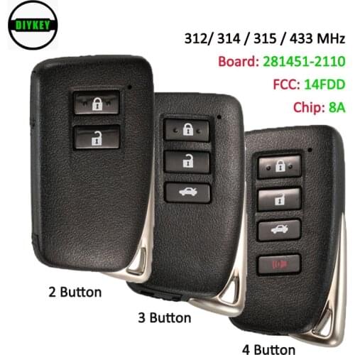 DIYKEY 315/312/314/433MHz Smart Key Transmitter for Lexus NX300H NX200T NX300 2015-2018 OEM#: 89904-78140 281451-2110 AG Board
