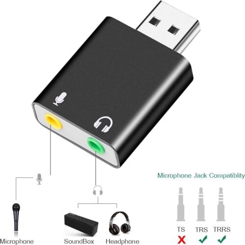 External USB Audio Sound Card USB To Jack 3.5mm Converter Headphone Adapter Mic Sound Card Headsets Virtual 7.1 Ch Microphone