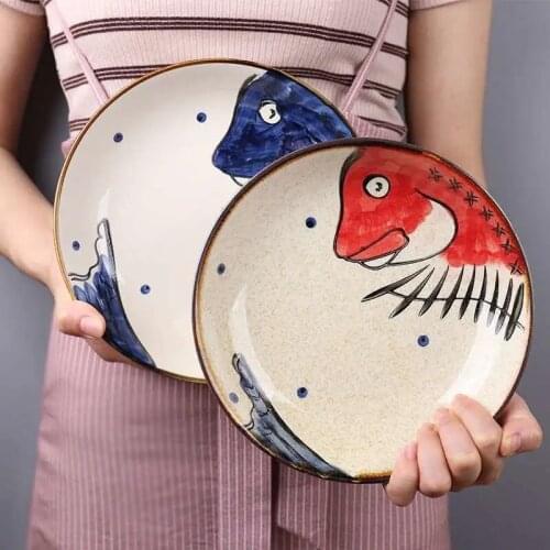 Japanese style 8 inch creative ceramic deep plate home round dinner plate Western steak plate dessert plate cute plate platos