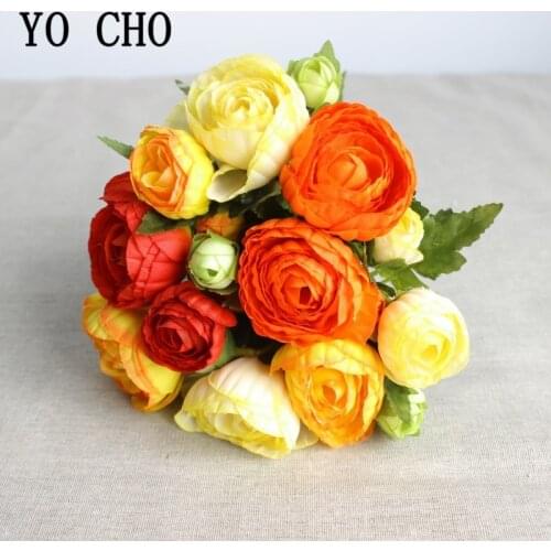 YO CHO Artificial Fake Flowers 10 Heads Roses Silk Flower Bouquet Burgundy Pink Rose Flowers Wedding Home Party Prom Table Decor