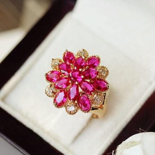 Luxury Female Big Flower Snowflake Ring Vintage Wedding Band Rings For Women Crystal Rose Gold Engagement Ring