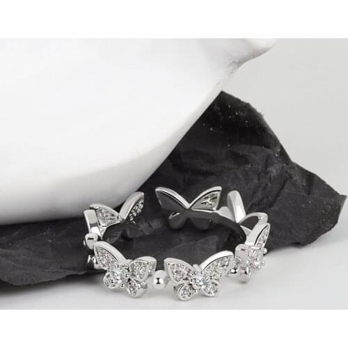 VENTFILLE 925 Sterling Silver Butterfly Rings Couple Love Silver Color Rings Set Friendship Engagement Wedding Open Rings