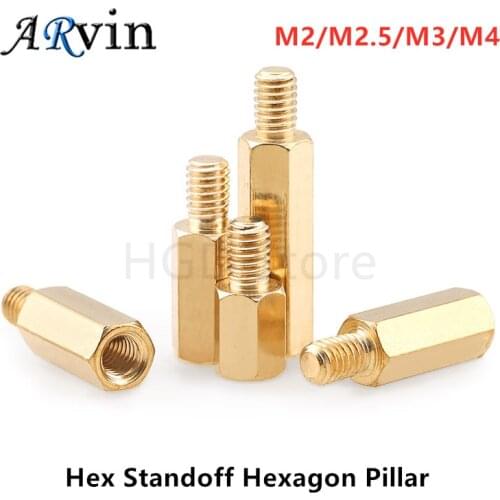 10/50pc Solid Brass Copper M2 M2.5 M3 M4 Hex Standoff Hexagon Pillar M-F F-F Male-Female Female Spacer for PCB Board Motherboard
