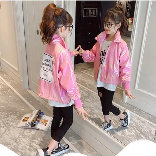 2021 spring and autumn new girls' leather jacket bright face leather fashion elements girls' versatile jacket 45 6 7 8 9 10 11 1