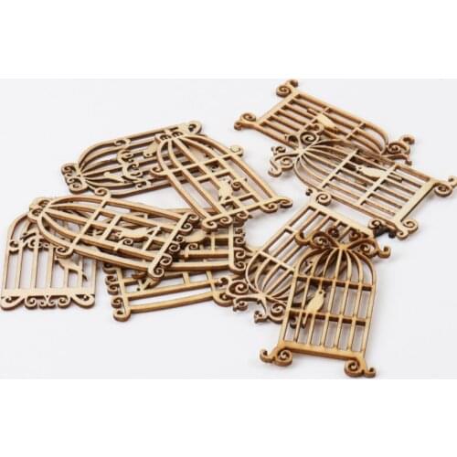 Natural Birdcage Pattern Wooden Scrapbooking Art Collection Craft for Handmade Accessory Sewing Home 52x34mm 24pcs/1set MZ161-FD