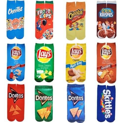 3D Funny Mens Long Socks Printing Potato chips Women&Men Colorful Cotton Knee High Socks Big Size Christmas Gift