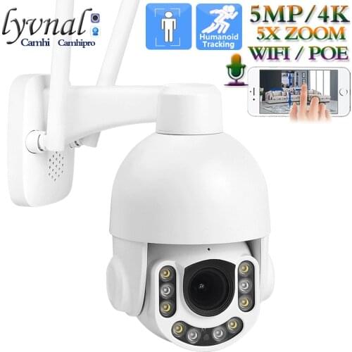 LYVNAL 5MP Security IP Camera Wifi 2MP POE PTZ Dome Full Metal 5X Zoom Two Way Audio SD TF Card Slot Smart IR Humanoid tracking