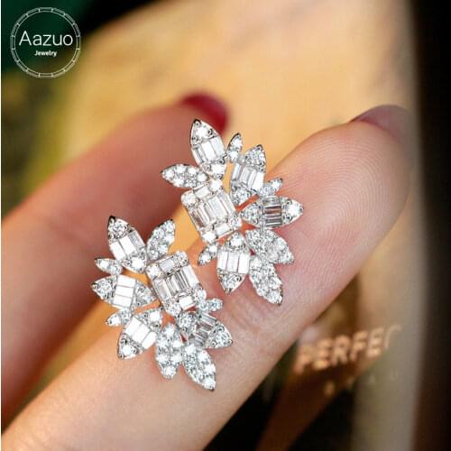 Aazuo 18K Pure White Gold Fashion Jewelry Real Diamonds IJ SI 1.2ct Fairy Stud Earring Grand banquet Party Fine Jewelry Hot Sell