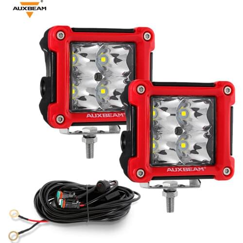 Auxbeam 3 Inch LED Square Work Light w/ Wiring Harness Off Road ATV Spot Fog Driving Lamp 20W 6500K IP67 Waterproof White light