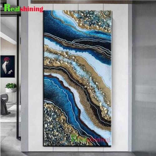 Large 5d Diy Diamond Painting Abstract Golden blue Sea Wave Lines diamond embroidery full drill Mosaic Painting Landscape,N2144