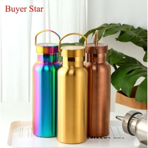 500ml Stainless Steel Water Bottle Hangable Gym Sports Insulated Vacuum Flask double Wall Cold metal Water Bottle for travel