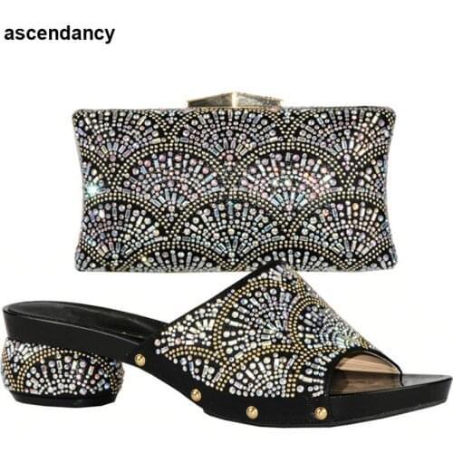 Black Color Italian Shoe with Matching Bag Afrcian Shoe Bag Women Shoe and Bag To Match for Parties Wedding Shoes and Bag Sets
