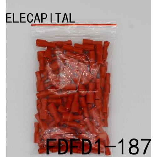 FDFD1.25-187 FDFD2-187 insulating Female Insulated Electrical Crimp Terminal Connectors 100PCS/Pack Cable Wire Connector FDFD