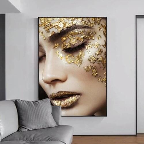 Gold Woman Art Canvas Painting Parlor Figure Posters and Prints American Style Wall Art Pictures for Living Room Home Decoration