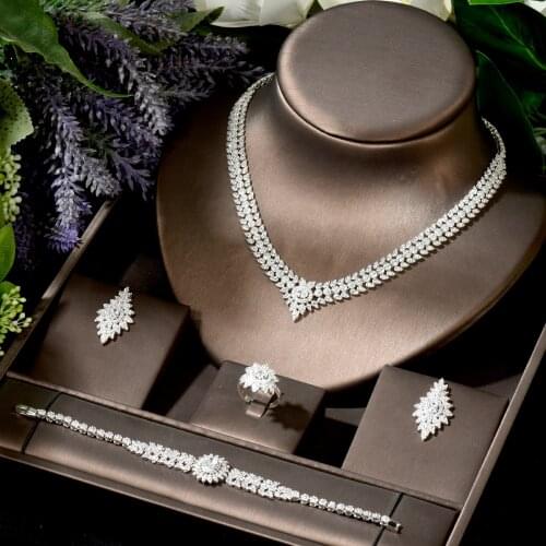HIBRIDE Luxury Full Micro Pave Jewelry Sets for Women 4pcs Cubic Zirconia Necklace Earring Set Wedding Accessories N-1824