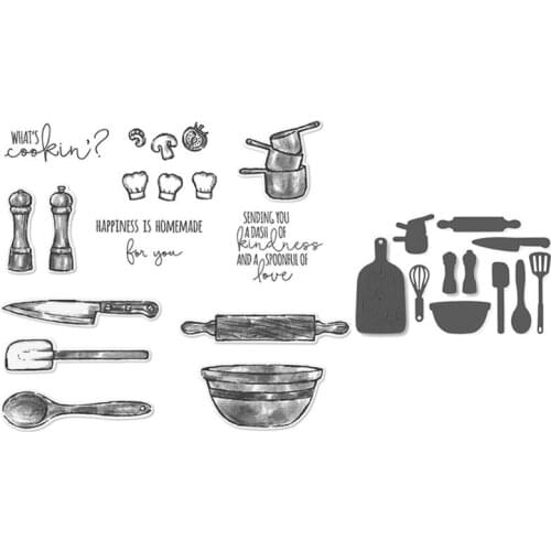 Kitchenware Seal Stamp with Cutting Dies Stencil DIY Scrapbooking Embossing Photo Album Decor Paper Card