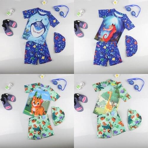 1-8 Years Old Swimsuit for Children UV Protection Bathing Suit Boy Shark Print 3 pcs Baby Kid Splitted Cute Cartoon Swim Suit