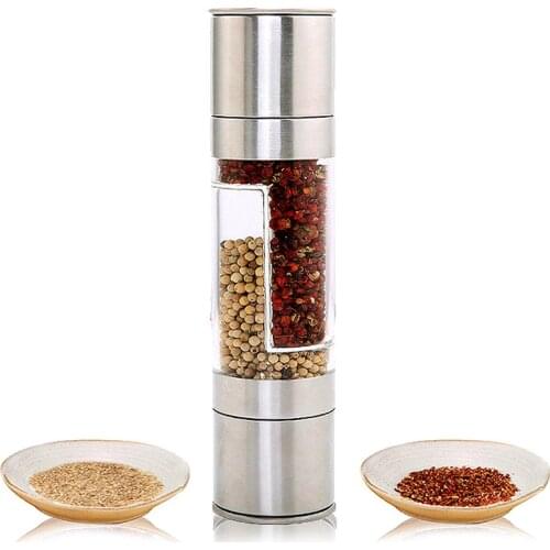 Stainless Steel Salt and Pepper Grinder Set 2 in 1 - Adjustable Ceramic Sea Salt Grinder & Pepper Grinder