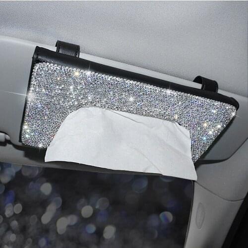 Gracefuly Flash Crystals Car Tissue Boxes Luxury Shinny Auto Interior Sun Visor Type Clip Tissue Box Bling