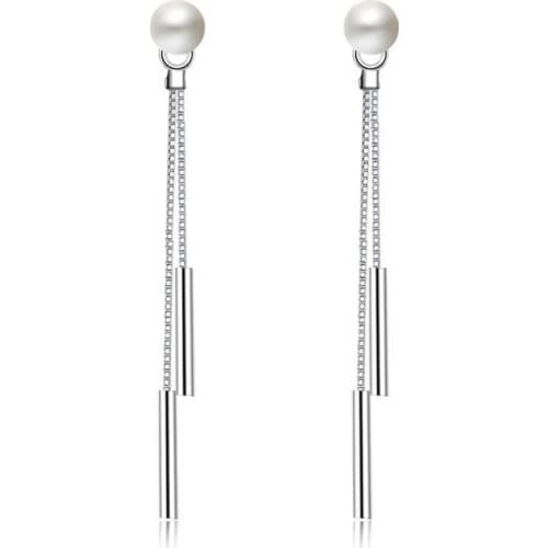 925 Sterling Silver Fashion Pearl Long Tassel Drop Earrings Earring Jewelry For Women Dropshipping S-E178