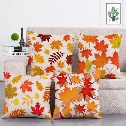 Golden maple leaves in autumn Printed Retro Cushion Cover Linen Throw Pillow Car Home Decoration Decorative Pillowcase T492