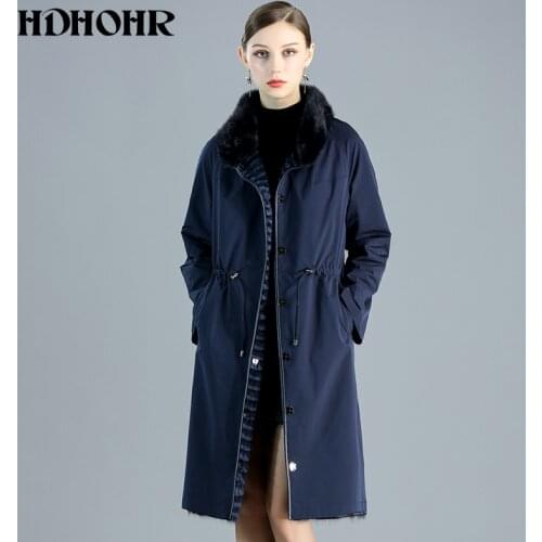 HDHOHR 2020 New Womens Real Mink Fur Coat Double Side Wear Natural Mink Fur Jackets Winter Warm Strip Long Fur coat