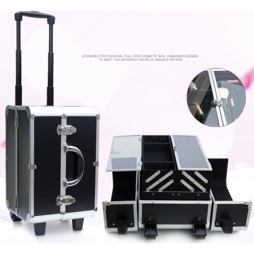 New Women Trolley Cosmetic case on Wheels,Nails Makeup Toolbox, Multifunction Beauty Tattoo Box Rolling Luggage Trolley Suitcase