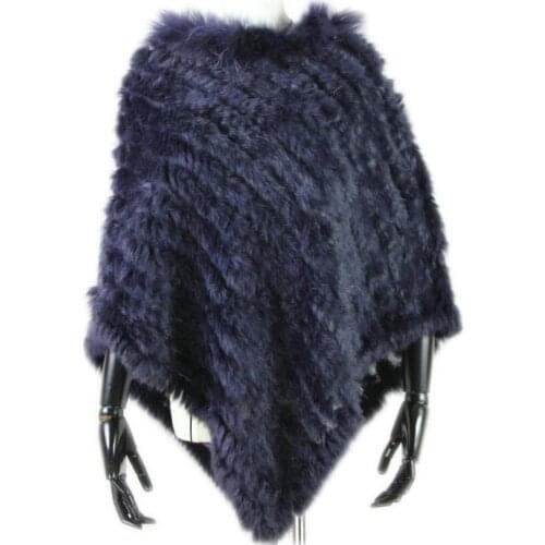 New Women Fashion Pullover Knitted Genuine Rabbit Fur Raccoon Fur Poncho Cape Real Fur Knit Amic Wraps Triangle Shawls Coat