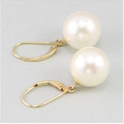 Charming pair AAA 10-11mm south sea white pearl earring14k