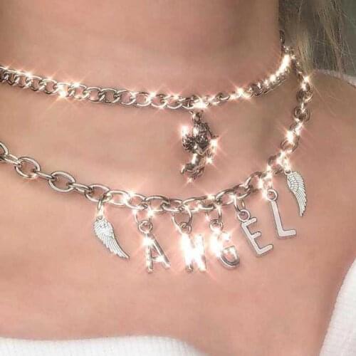 Stainless Steel Angel Necklace Chain Link Letters DIY Choker Metal Accessoriess