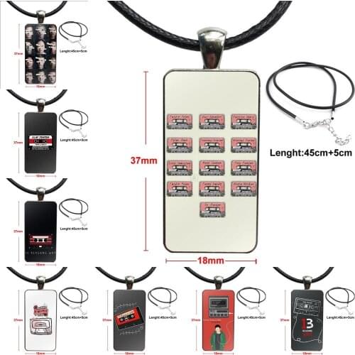 For Girls Statement Maxi Glass Cabochon Pendant Necklace Rectangle Fashion Necklace Stranger Things 13 Thirteen Reasons Why