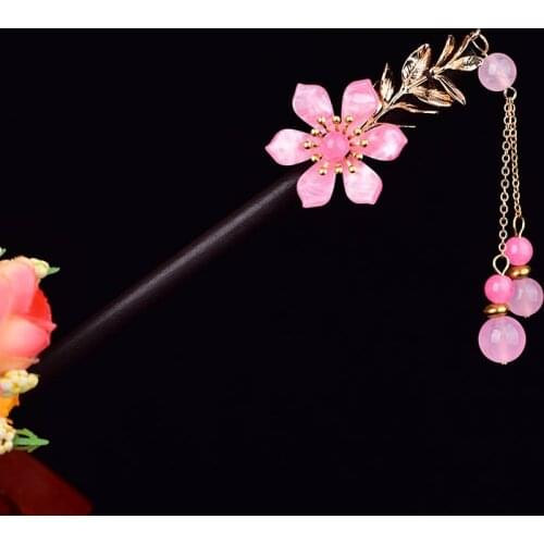Retro Temperamental Powder Crystal Synthetic Flower Hair Stick Palace Princess Step Shake Super Fairy Hair Jewelry