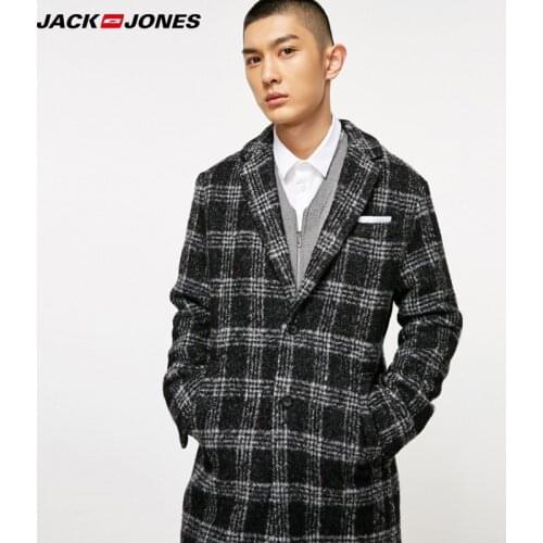 Jack Jones Mens Label Detachable Collar Plaid Mid-length Coat |218327511