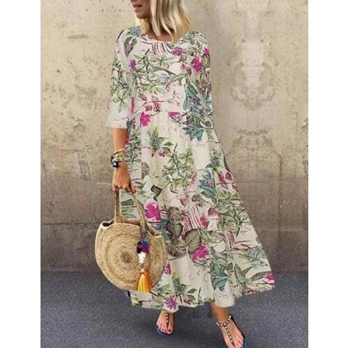 Floral Dress Women Maxi V Neck Boho Long Sleeve Woman Autumn Spring Dress 2021 Casual Beach Dresses for Women Vestidos