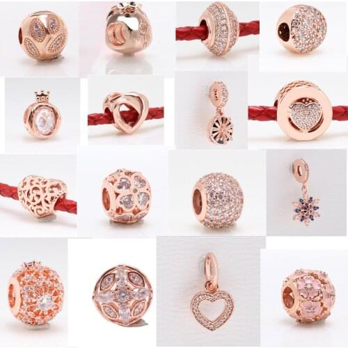 Genuine 925 sterling silver beads rose gold crystal beads suitable for pan charm bracelets and necklaces ladies Diy jewelry