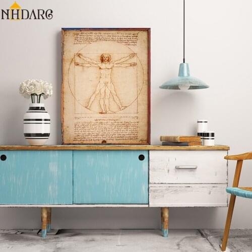 NHDARC Canvas Printings Poster and Painting Art Vitruvian Man Study of Proportions by Leonardo Da Vinci Wall Picture Home Decor
