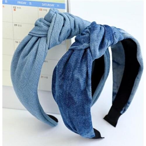 American Style Denim Knot Headband Women Outdoor Headdress Hairband Adults Dress Match Hair Ornament School Girls Head Band