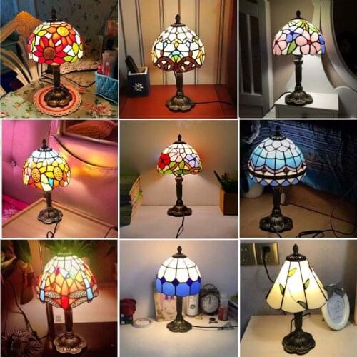 Retro Mediterranean Rural Art Color Glass Light Bedroom Coffee Shop Warm Bedside Resin Tiffany Led Desk Lamp