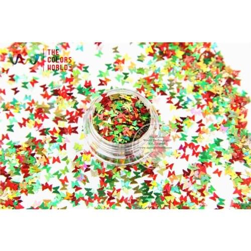 Xmas-280 Mixed Laser Holographic Colors Butterfly Shape 3.0MM Size Glitter Sequins for nail art and DIY Christmas decoration