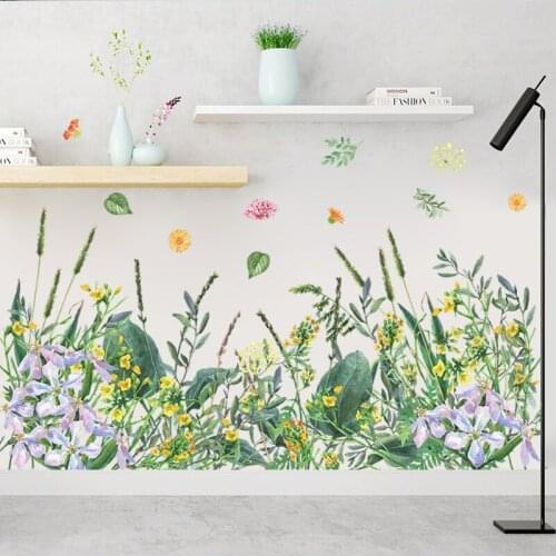 Green Plants Small Flowers And Grass Baseboard Self-Adhesive Wall Stickers Bedroom Porch Porch Decorative Wall Stickers