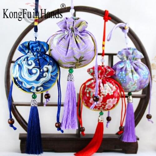 Chinese Style Sachet Fashion Bronzing Printing Cherry Blossom Crane Temperament Antique Sachet Pendant Woman Jewelry Spice Bag