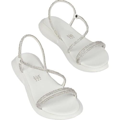 Modabuymus Silver Gemstone Asymmetric Banded Thick Sole Sandals-Glare