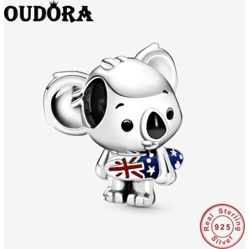 925 Sterling Silver Surfing Koala Charm Fit Original Pandora Bracelet Charms Beads 925 Silver Women Jewelry Making Berloque
