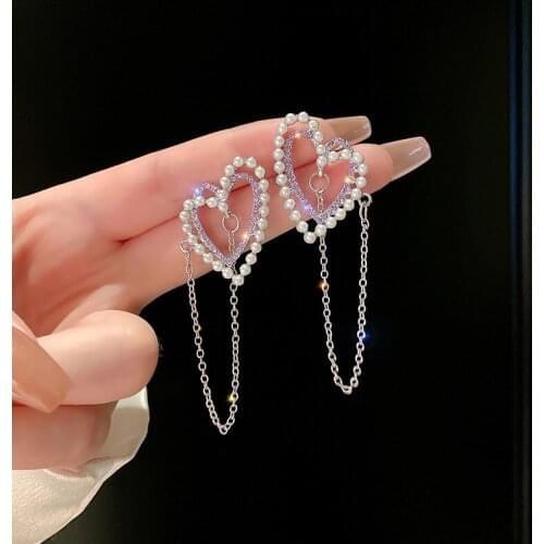 Vintage Shiny Hollow Out Heart Dangle Earrings For Women Metallic Crystal Charm Cool Elegant Drop Earrings Jewelry