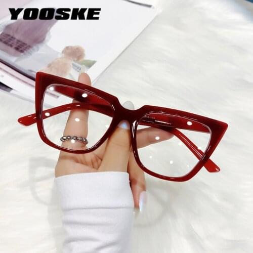 YOOSKE New Anti Blue Light Glasses Frame Women Vintage Cat Eye Eyeglasses Big Frames Bluelight Blocking Eyewear Brand Designer