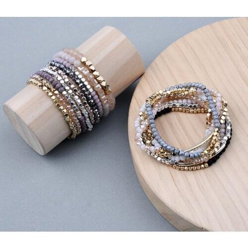 Multi-Pieces Jewelry Wholesale MultiColors Acrylic Handmade Beaded Delicate Elastic Section Crystals Beads Bracelets for Women