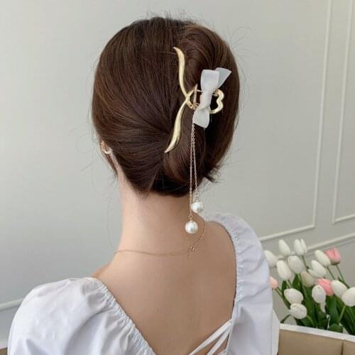 Korean Style Net Yarn Metal Hair Claws Elegant Women Girls Hair Clips Fashion Bow Pearl Women Hair Accessories Headwear Ornament