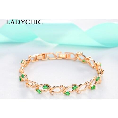 LADYCHIC 2020 New Green & Clear Cubic Zirconia Bracelets for Women Trendy Hollow Crystal Bracelet Bridal Wedding Jewelry LB1020